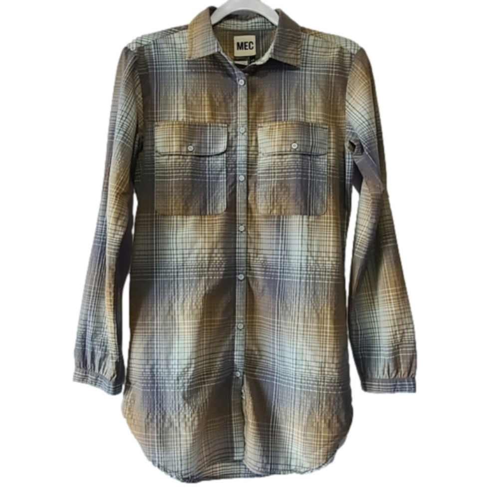 MEC Women’s Plaid Button-Down Shirt XS Lightweight Long Sleeve Outdoor Casual